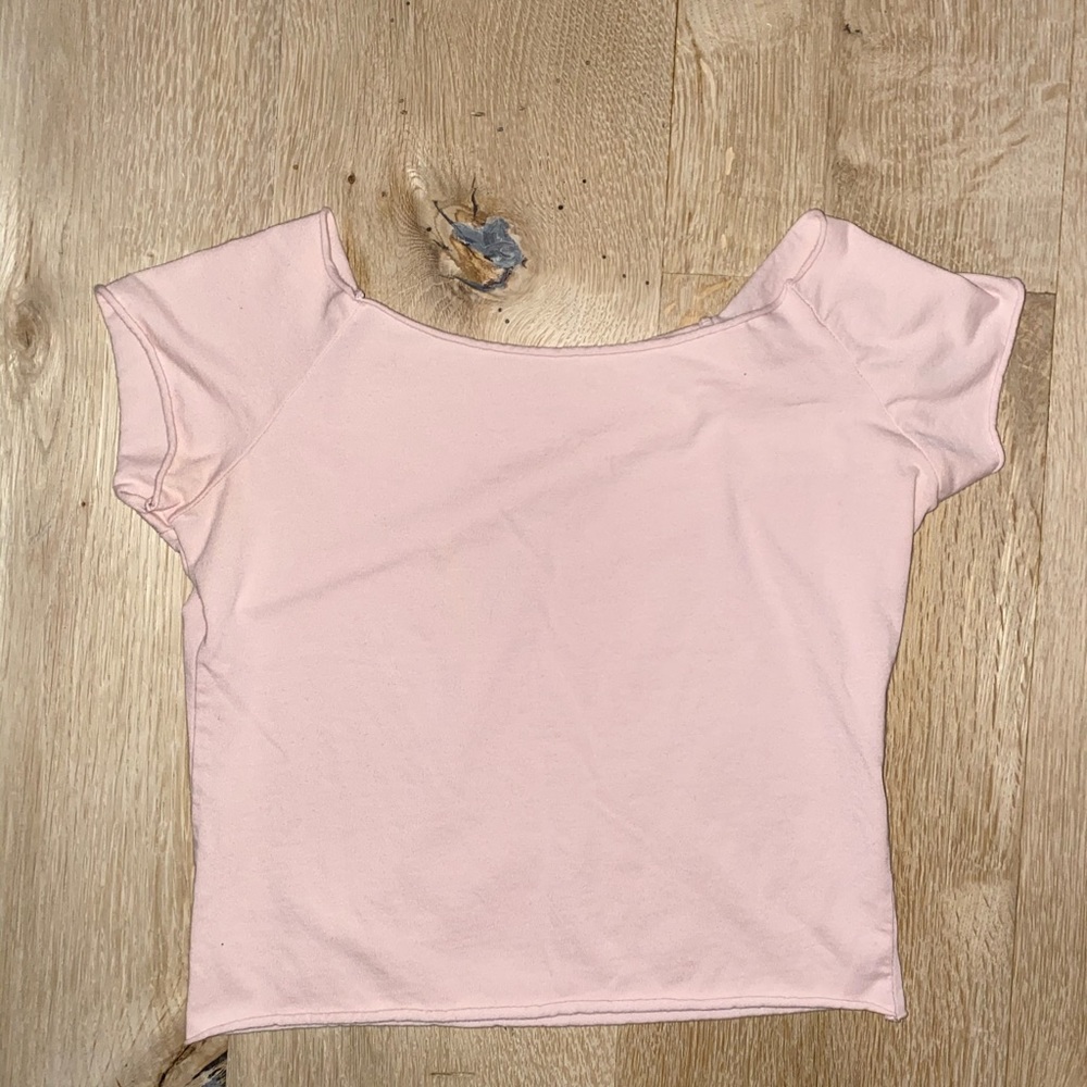 Light pink Boat neck slightly cropped t-shirt